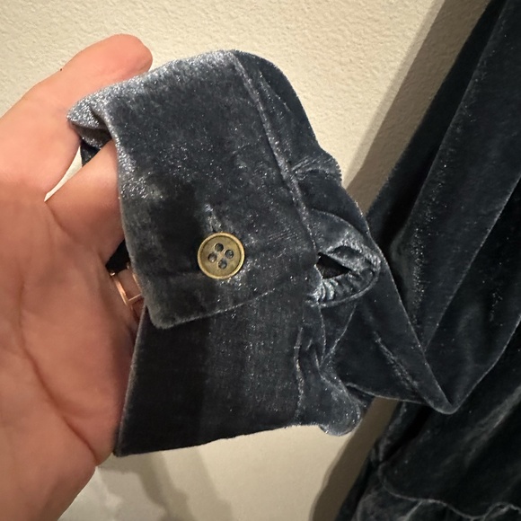 Velvet Long Sleeve 3 Tier Collar Button Down Dress STEEL BLUE XL - Picture 2 of 6